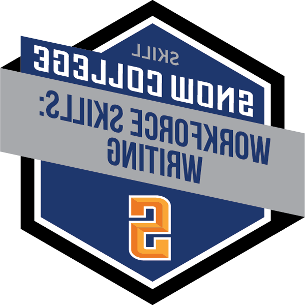 Hexagonal "badge" with Snow College logo and the word Writing